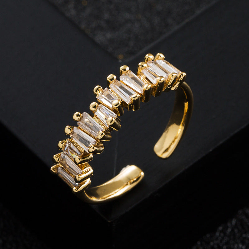 European and American fashion trends: copper plated real gold, micro-inlaid zircon rings, Internet celebrities, popular hip-hop rainbow index finger ring accessories