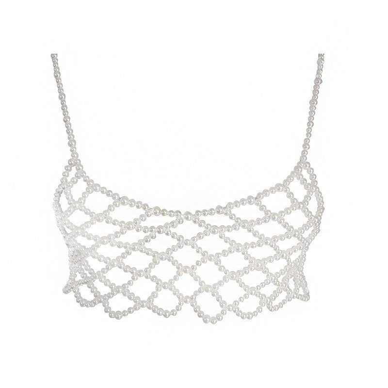 New European and American cross-border jewelry, fashionable temperament, hand-woven sexy multi-layer suspenders, pearl chest chain, body chain
