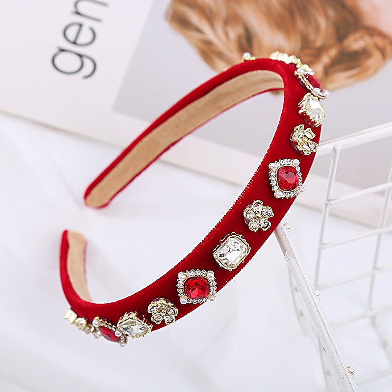 Internet celebrity fashion headbands, geometric inlaid rhinestones, palace velvet headbands, women's European and American baroque style hair accessories wholesale