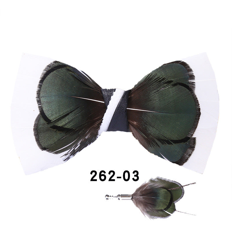 fresh green black and white striped feathers male host best man group butterfly wedding bow tie spot