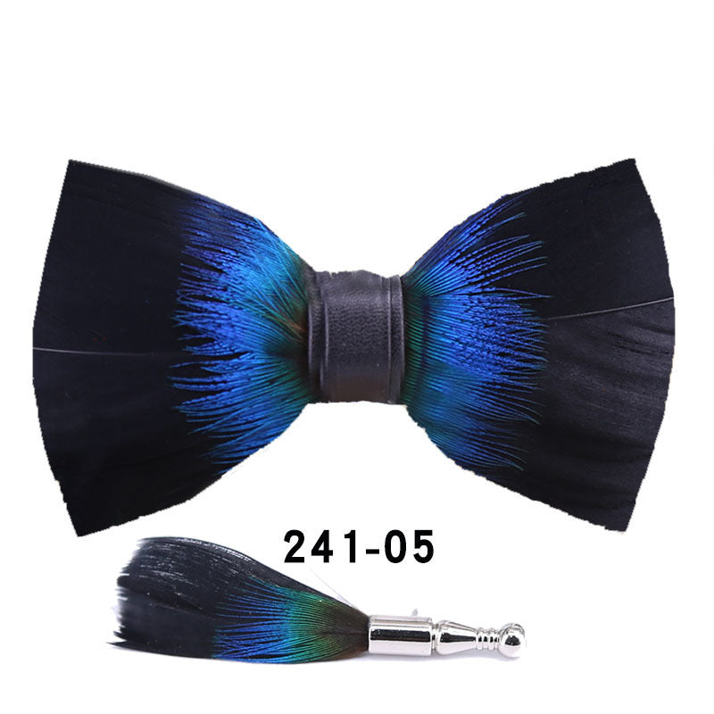 241 Peacock Blue Feather Man Hosts the Party Groom Groomsman Group Butterfly Wedding Bow Tie Spot