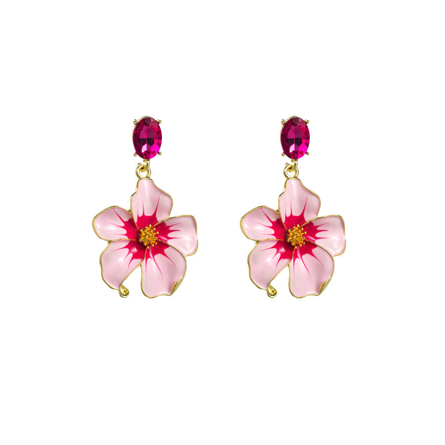 European and American fashion personality retro new earrings, exaggerated glass diamonds, three-dimensional flowers, dripping oil earrings, women's elegant earrings