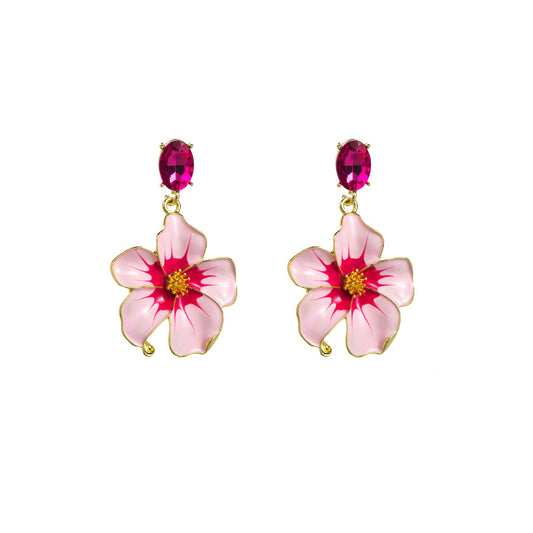 European and American fashion personality retro new earrings, exaggerated glass diamonds, three-dimensional flowers, dripping oil earrings, women's elegant earrings