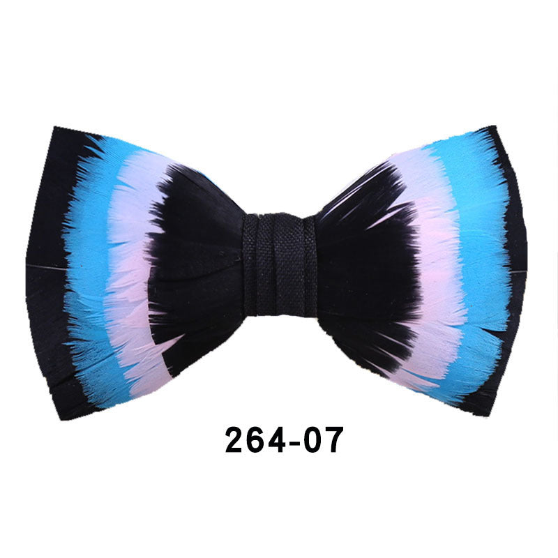 264 Colorful Feather Bow Tie Men's Wedding Banquet Clay Suit Accessories Shirt with Box Bow