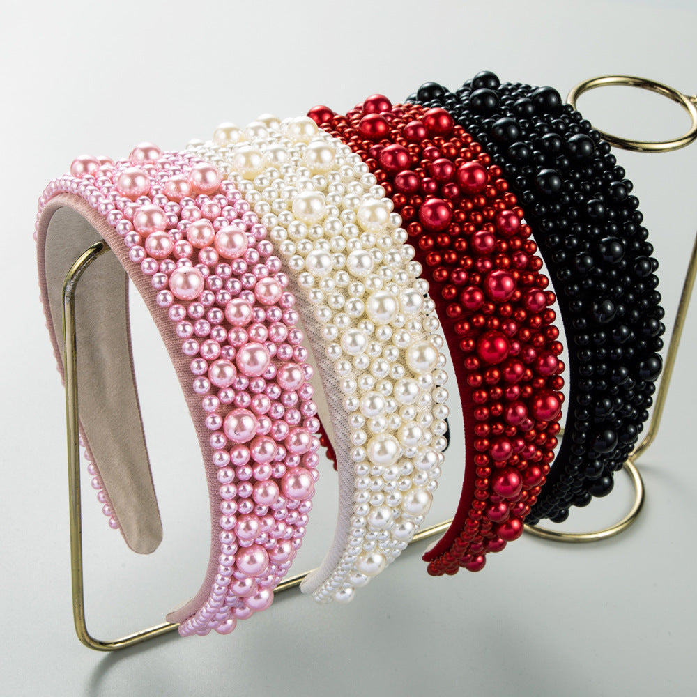 European and American hot-selling Internet celebrity temperament handmade Korean version of the headband nail pearl wide edge high-end fashion and versatile headband wholesale