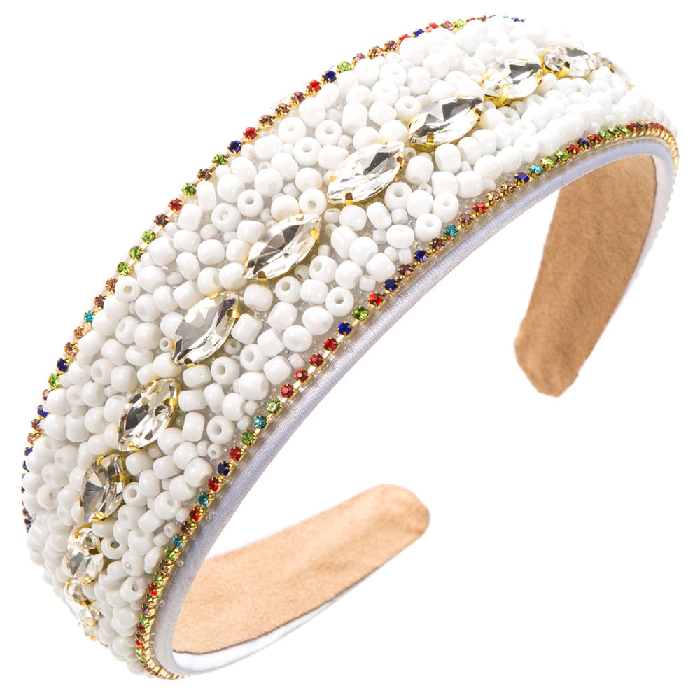 European and American fashion wide-brimmed color bead headbands, women's sense of luxury, personality, elegant rhinestone headbands, and outgoing versatile headwear