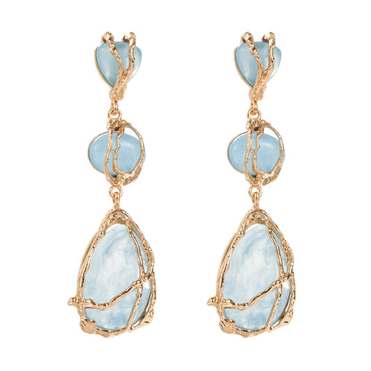 European and American personality exaggerated alloy chain net pocket earrings, high-end sense of pear-shaped long light luxury party earrings