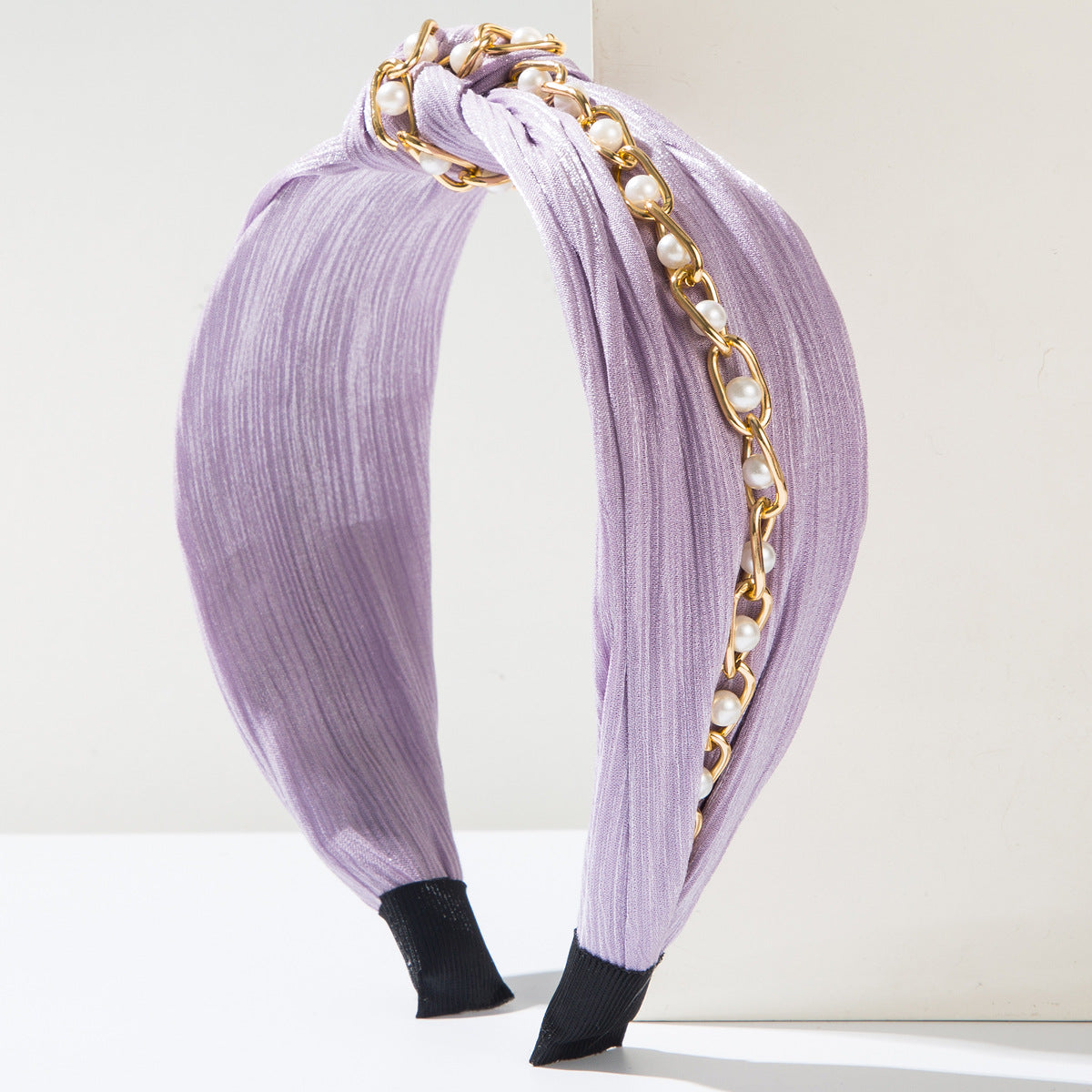 Korean version of fashion mesh gauze metal chain knotted headband, female pearl versatile temperament, high-end external accessories