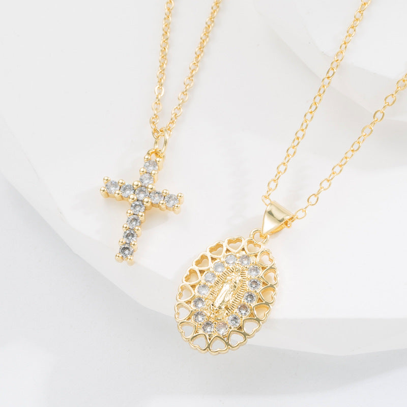 Trendy sense of luxury Internet celebrity with the same personality cross necklace creative European and American characters versatile cold wind pendant accessories