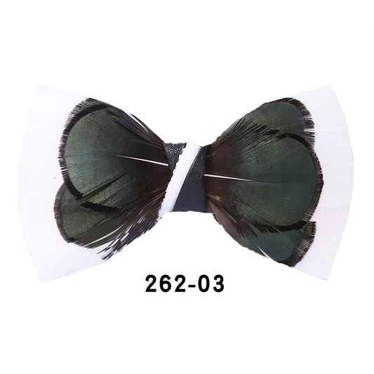 fresh green black and white striped feathers male host best man group butterfly wedding bow tie spot