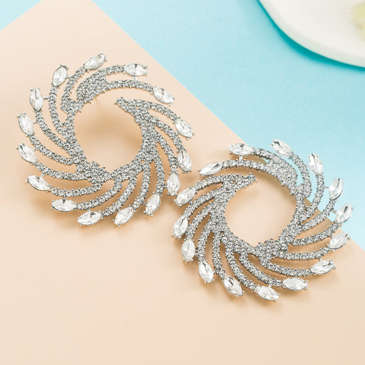 European and American exaggerated big brand fashion alloy diamond color whirlwind earrings feminine super shiny diamond niche earrings