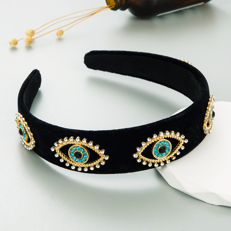 Harmony headband, Korean black velvet, fashionable, retro dripping oil, devil's eye, headband, women's comfort, pressed hair accessories