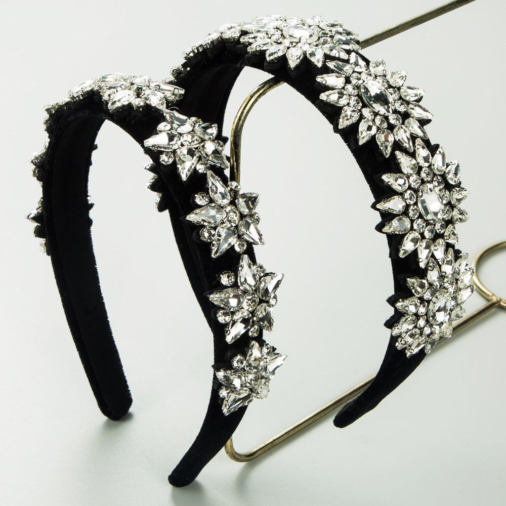 And Ming headband, retro baroque heavy industry, flannel, full of drill bands, high-quality fashion glass diamonds, flower hair ornaments, women