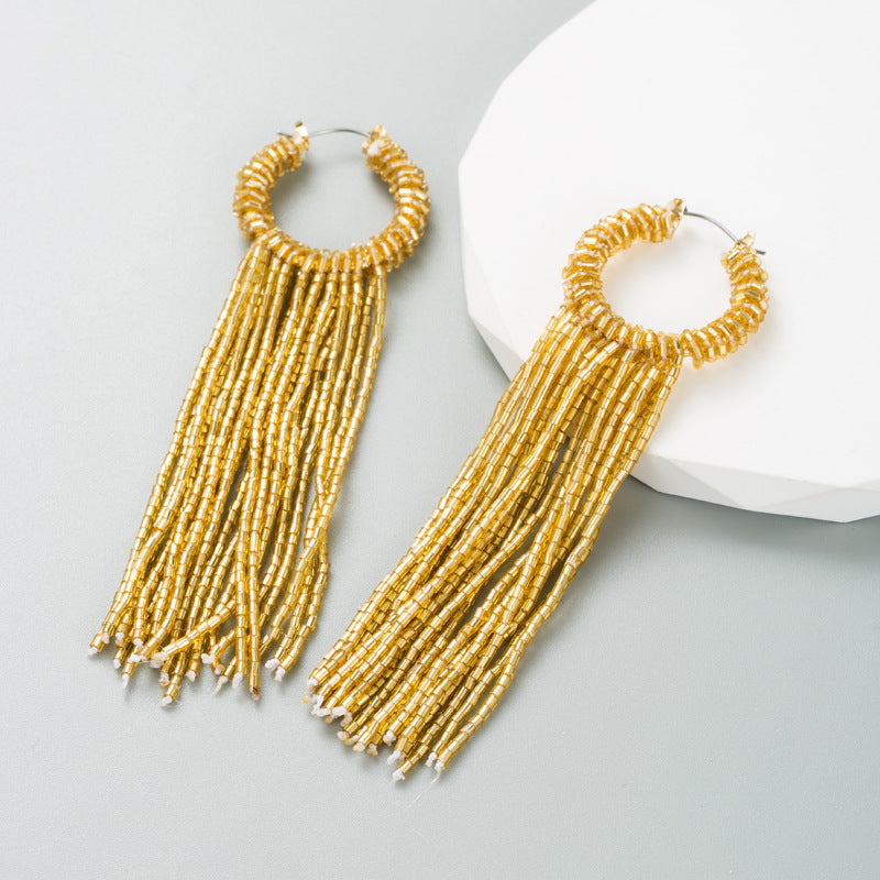 ZA cross-border trend ins creative long tassel earrings women's personality color rice beads fashion high-end ear accessories