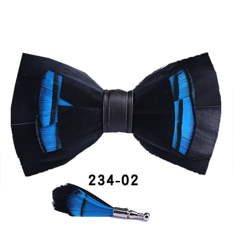 234 blue feather bow tie men's shirt groomsman group pot butterfly wedding host flower collar