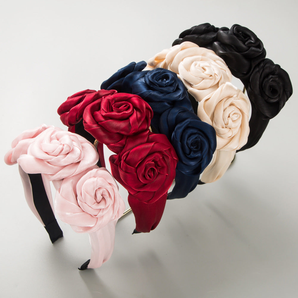 European and American new handmade rose headbands, Korean version glossy veil, wide-edged pressed headbands, fairy personality party hair accessories