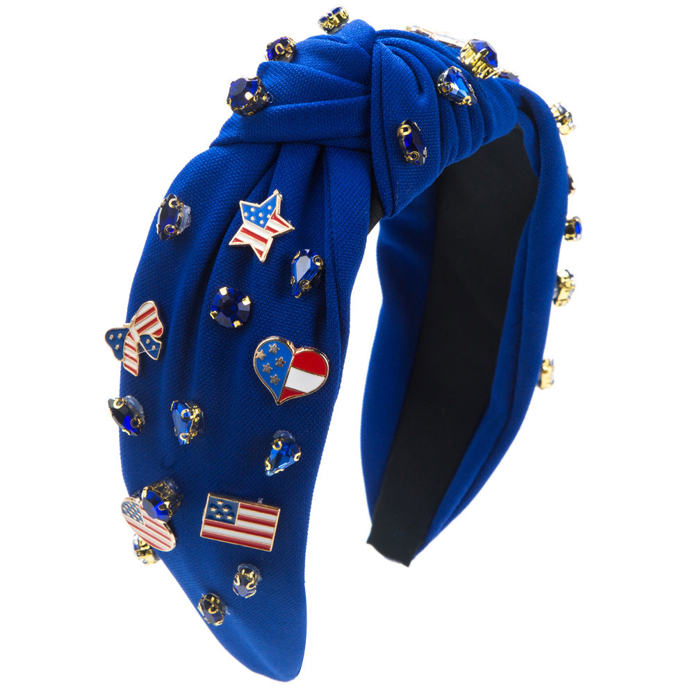 Cross-border new creative flag series, Independence Day headband, women's diamond-studded alloy accessories, dripping oil, creative hair accessories