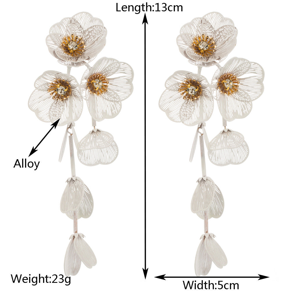 European and American fashion long dopamine multi-layer flower earrings women's Korean summer resort style temperament high-end earrings