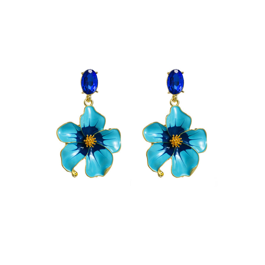 European and American fashion personality retro new earrings, exaggerated glass diamonds, three-dimensional flowers, dripping oil earrings, women's elegant earrings