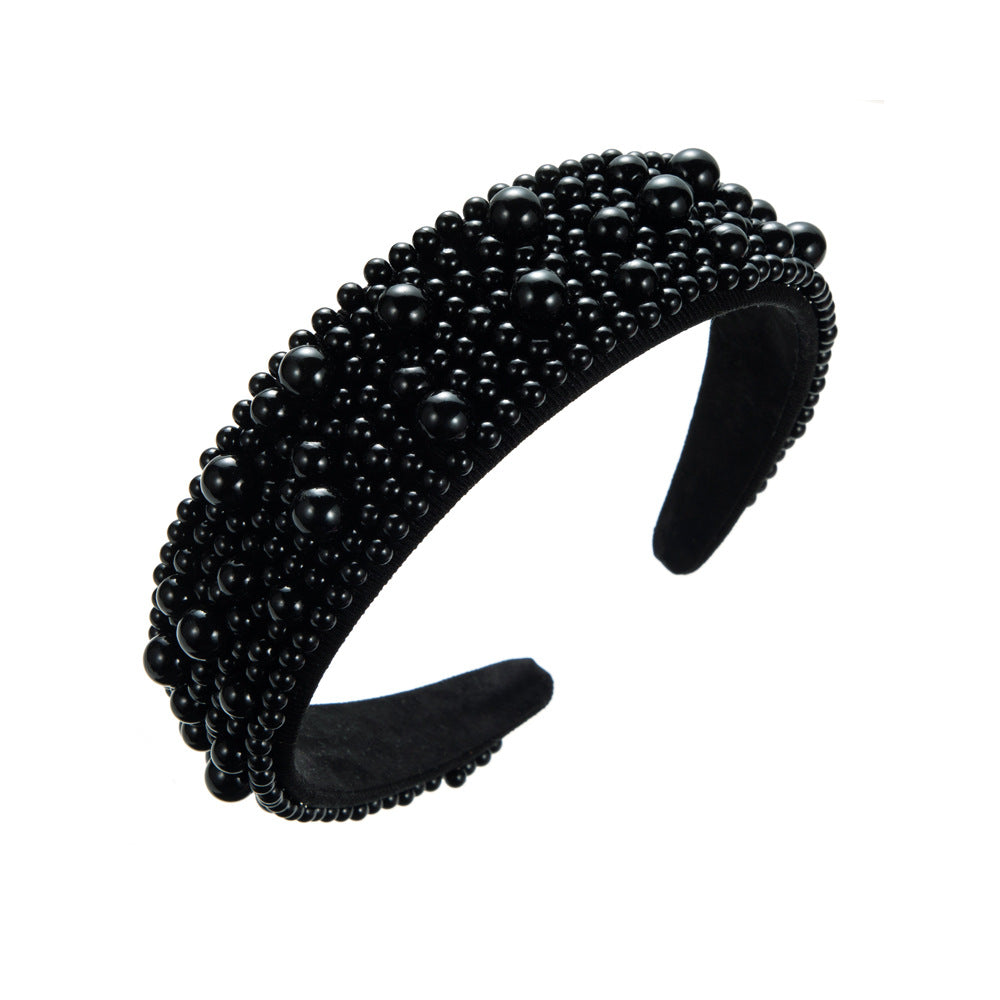 European and American hot-selling Internet celebrity temperament handmade Korean version of the headband nail pearl wide edge high-end fashion and versatile headband wholesale