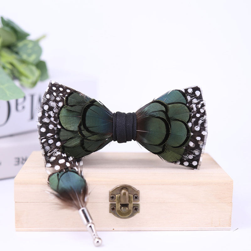 278 ink blue black and white polka dot pearl feather bow tie man host groom with children's flower girl bow