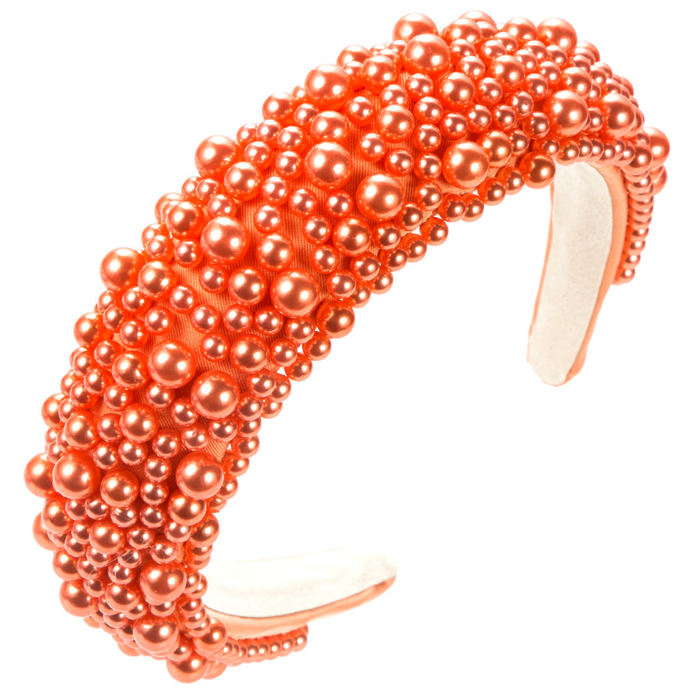European and American fashion versatile color plastic pearl headbands women's light luxury autumn and winter sponge fabric high skull headband wholesale