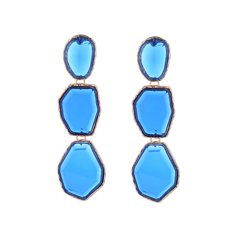 Fashion trend new alloy transparent resin earrings women's long multi-layer irregular geometric earrings wholesale