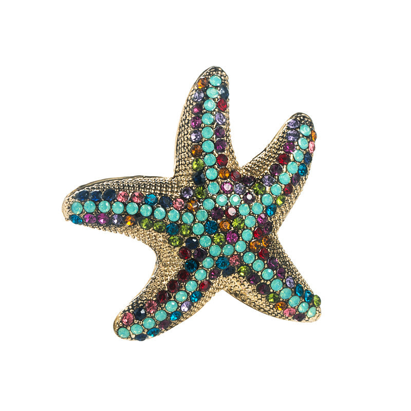 European and American fashion high-end niche starfish brooches, Internet celebrity decorations, corsages, alloy inlaid rhinestone pins, cross-border supply