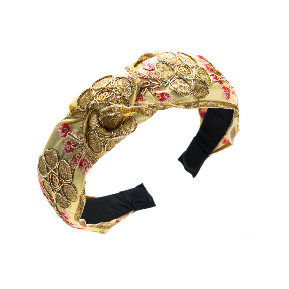 Cross-border new retro palace style headband, embroidered floral high-quality headband, feminine temperament, versatile hair accessories wholesale