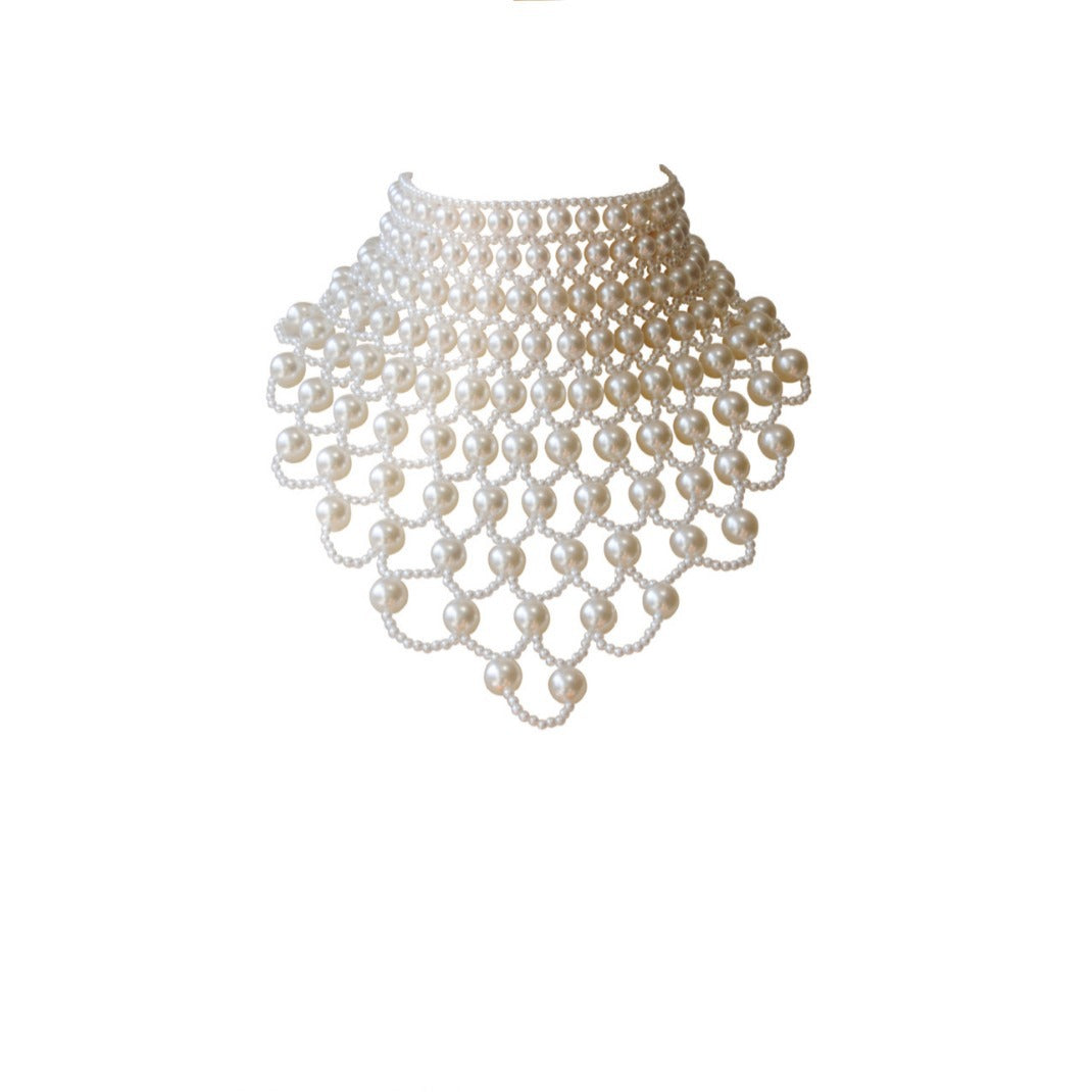 New Exaggerated Neck Choker European Vintage Wedding Dress Elegant Scalloped Shawl Hollow Beaded Necklace