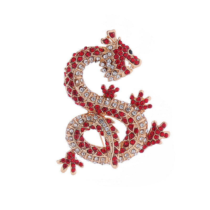 New personality national style zodiac dragon inlaid diamond brooch exaggerated spider alloy glass diamond pin accessories cross-border supply