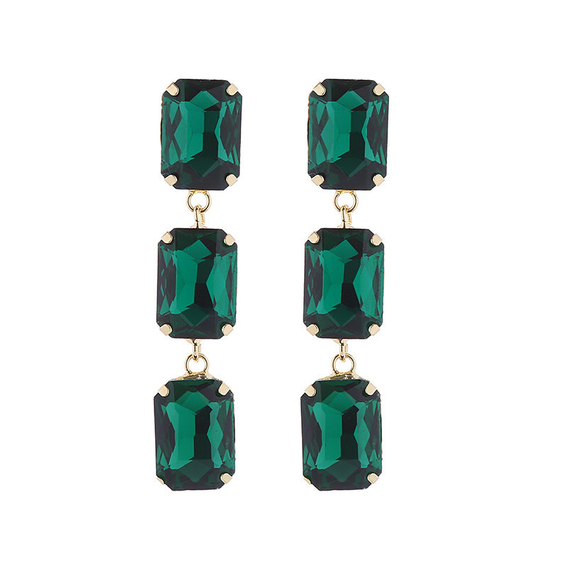European and American fashion temperament long multi-layer square glass diamond earrings women's niche simple light luxury banquet earrings wholesale