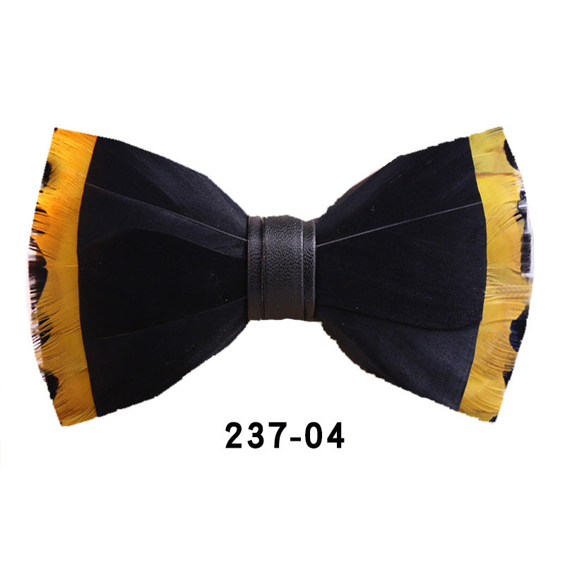 Yellow Classic Feather Wedding Bow Tie Best Man Group Pot Butterfly Wedding Bow Tie Shirt Collar Flower