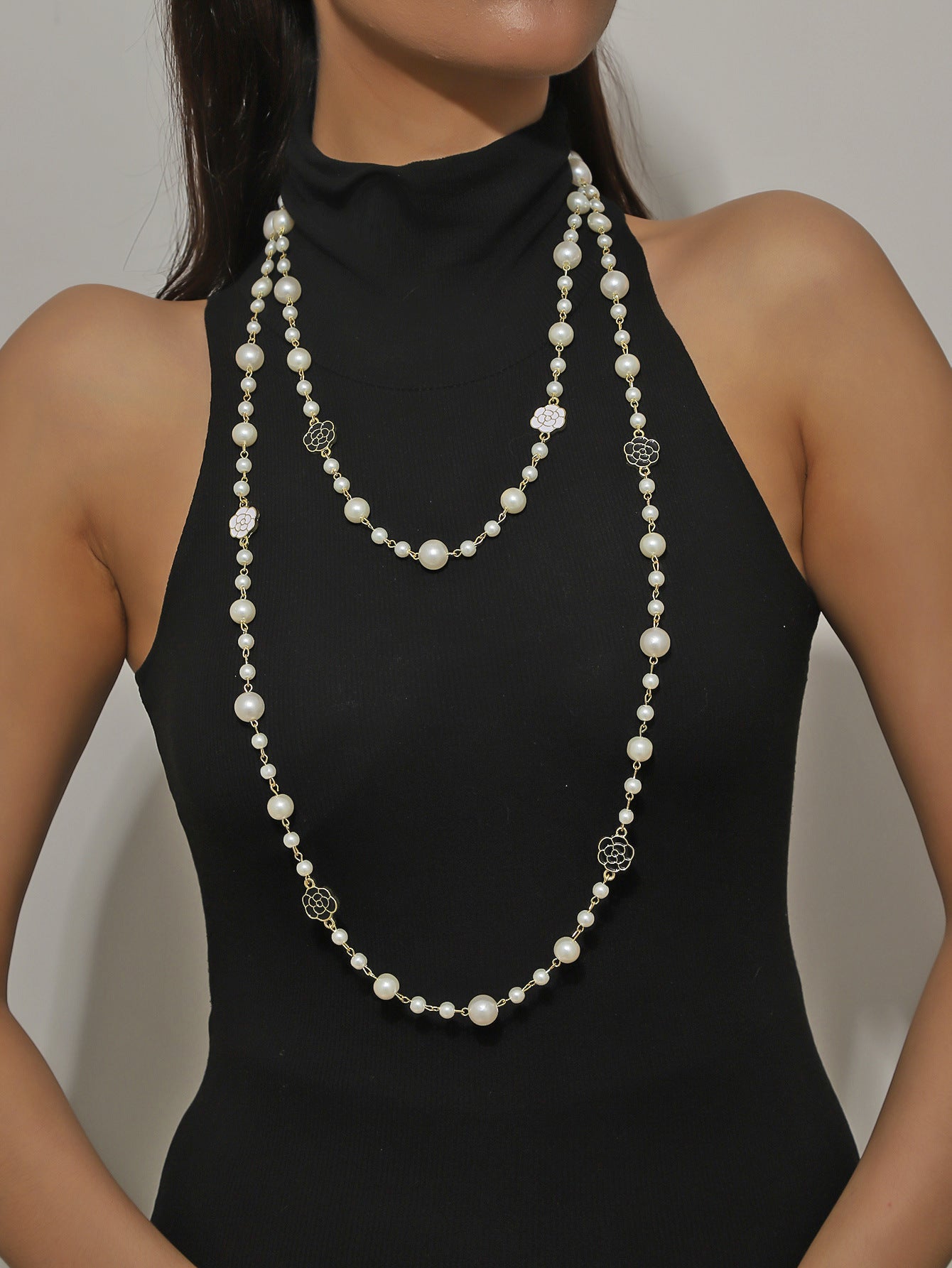 New double-layered long pearl necklace jewelry, new Chinese high-end temperament, versatile long necklace accessories