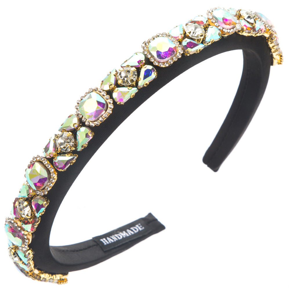 Cross-border new sponge heightened thin-edged headbands, women's retro heavy industry, full of diamonds, light luxury, high-end banquet head hole hair accessories