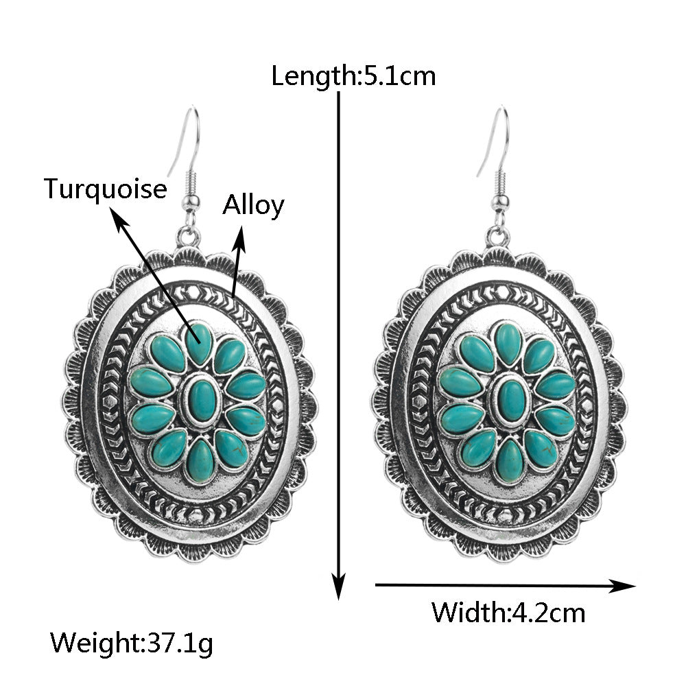 Cross-border European and American independent station exaggerated turquoise earrings retro fashion new geometric multi-layer long earrings wholesale