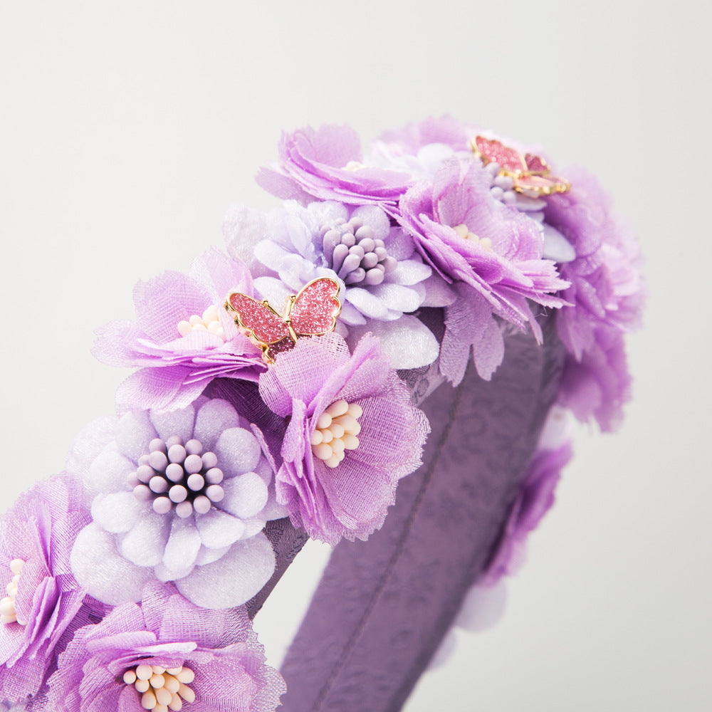 Korean printed fabric pastoral style headband, sweet flowers, butterflies, high-quality outward hair cards, elegant temperament, hair accessories