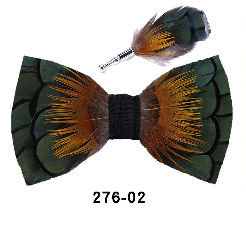 276 feathers dark blue men's suit shirt collar flower bow green yellow color-blocked business collar flower