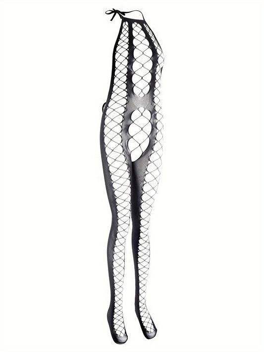 Amazon's explosive slim tight one-piece netting sexy hollow temptation see-through netting 9038