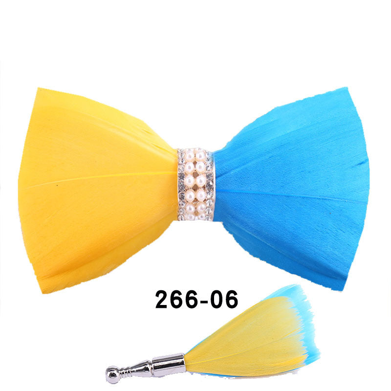 266 khaki feather male bow tie men and women wedding bow bow men's bow tie yellow white collar flower tie