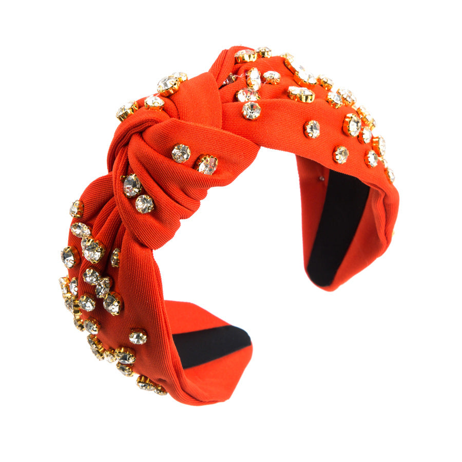 Heming headbands, cross-border European and American new cloth knotted headbands, baroque full diamond temperament, wide-edged pressed hair accessories wholesale