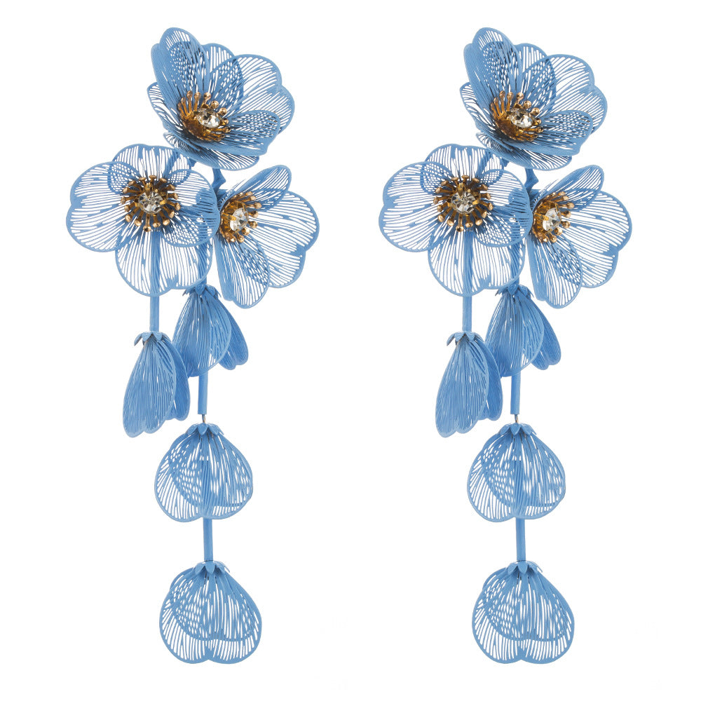 European and American fashion long dopamine multi-layer flower earrings women's Korean summer resort style temperament high-end earrings