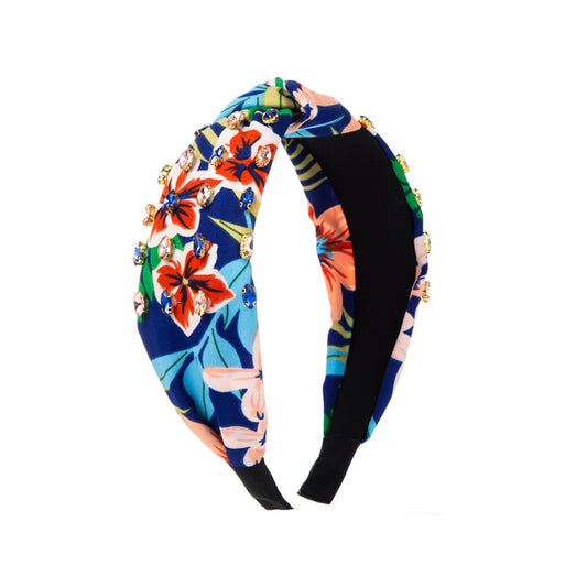 European and American style literary retro fabric printing color headbands ethnic style light luxury simple rhinestone knotted headband wholesale