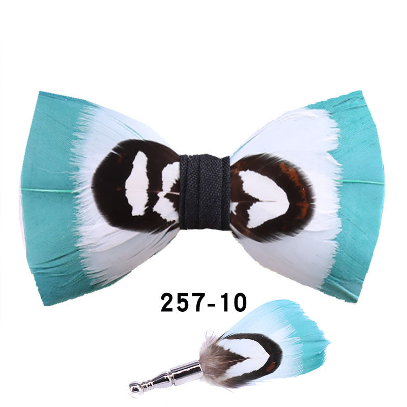 green blue feather presiding over the party men's bow tie wedding bow tie men's shirt bow tie flower tie