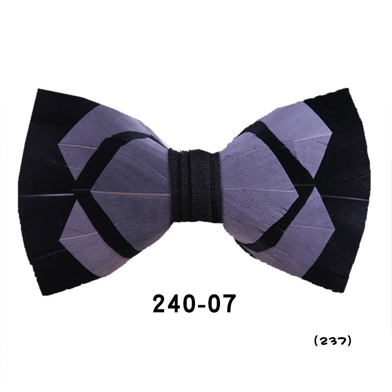 240 Dark Green Geometric Feather Men's Bow Tie Business Wedding Party Host Shirt Men's Bow