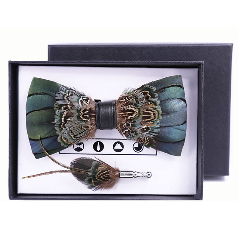 male green feather bow tie brooch gift box wedding wedding host flower girl collar flower green bow