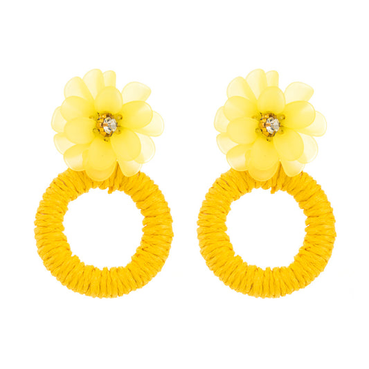 European and American fashion hand-woven flower and diamond earrings, small fresh resort style round earrings, niche temperament earrings