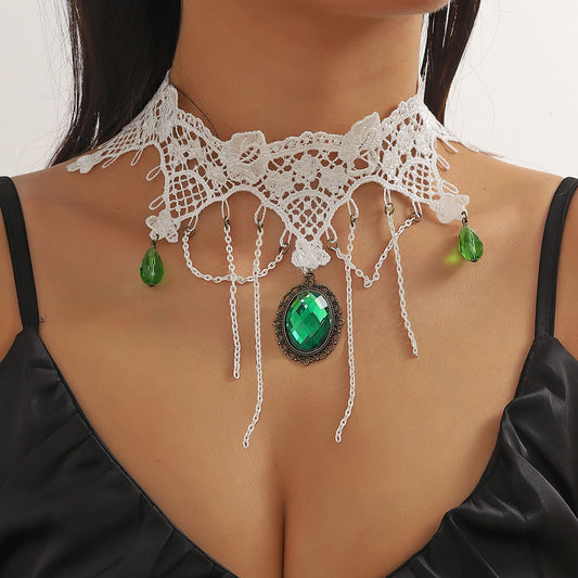 New European and American cross-border hot selling products, fashionable personality lace chain alloy pendant, versatile lace necklace