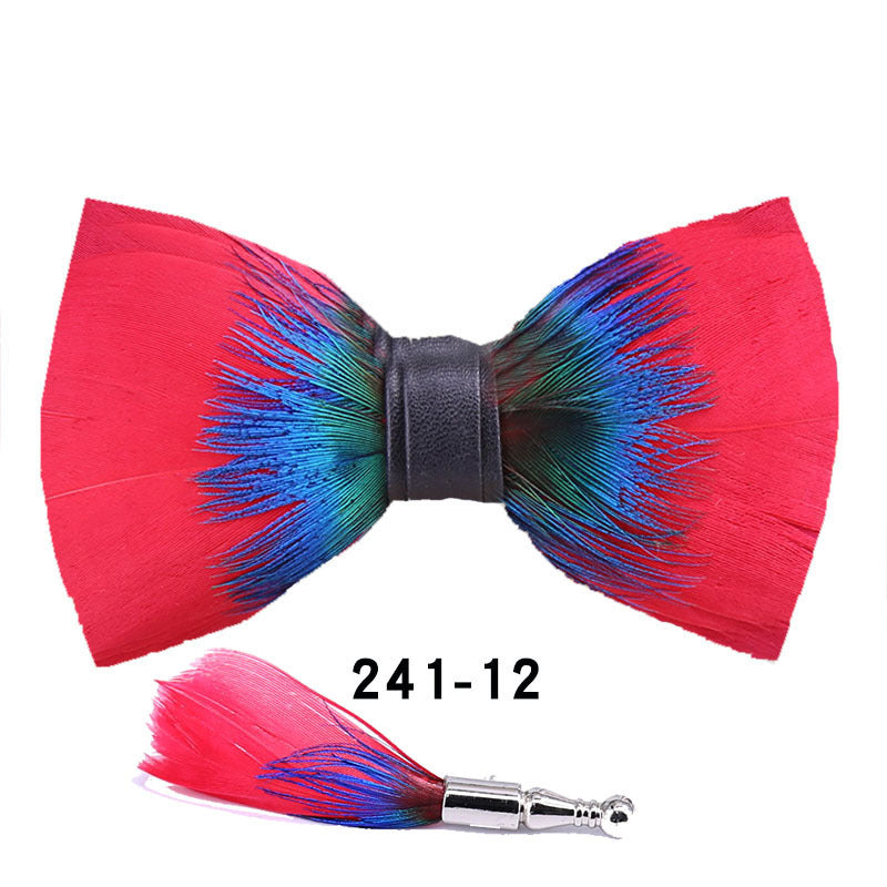 241 Peacock Blue Feather Man Hosts the Party Groom Groomsman Group Butterfly Wedding Bow Tie Spot