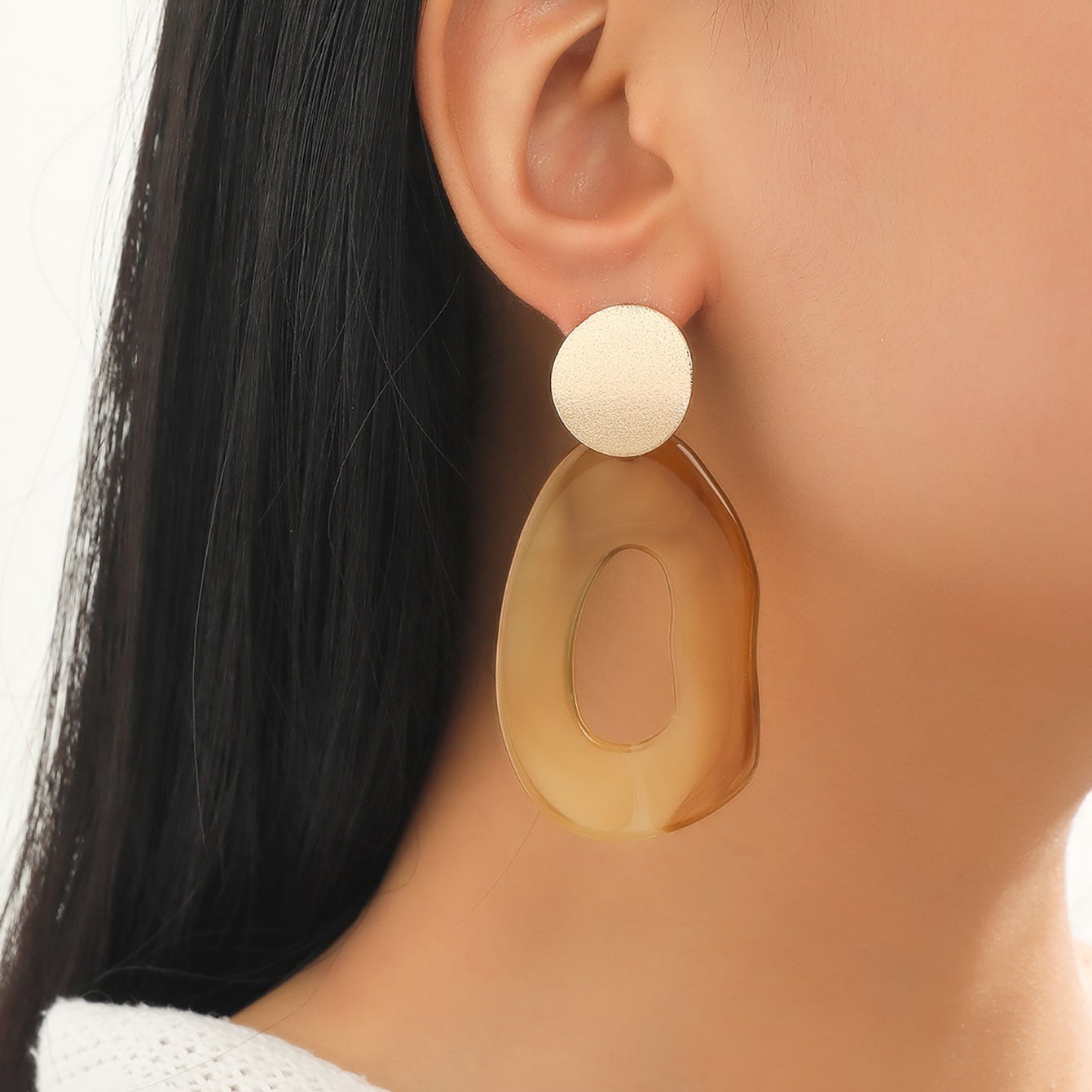 New Jewelry Korean Geometric Drip Oil Resin Alloy Earrings Retro Simple Fashion Ring Temperament Versatile Earrings